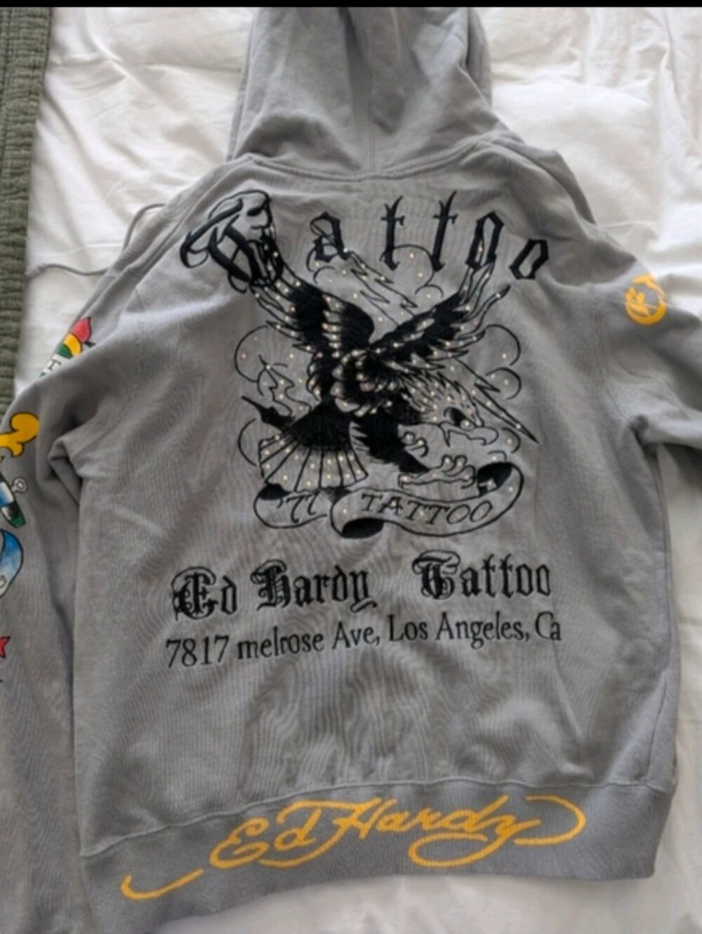 Ed Hardy Rare Tattoo Zip Up Hoodie, Grey, Rare Find! Mens  XXL